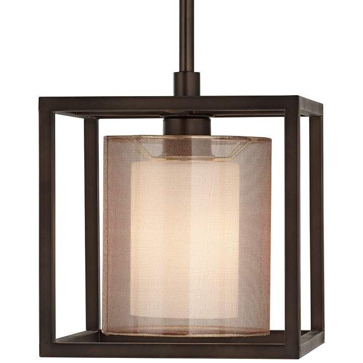 2019 Conroe Oil Rubbed Bronze Metal Cube 9" Wide Mini Pendant With Textured Glass And Oil Rubbed Bronze Metal Pendant Lights (View 13 of 20)