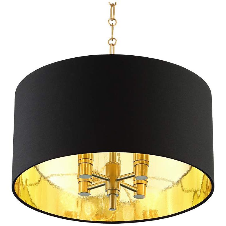 2019 Dark Bronze And Mosaic Gold Pendant Lights In 20" Wide Warm Gold Pendant Light With Black Shade – #42e (View 8 of 20)