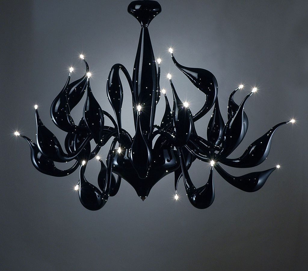 2019 Dramatic Black Murano Art Glass Chandelier With 24 Lights Throughout Art Glass Chandeliers (View 13 of 20)