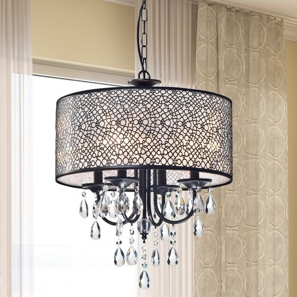 2020 Shop Amalia Antique Black Finish Metal Drum Shade Crystal Throughout Black Shade Chandeliers (View 4 of 20)