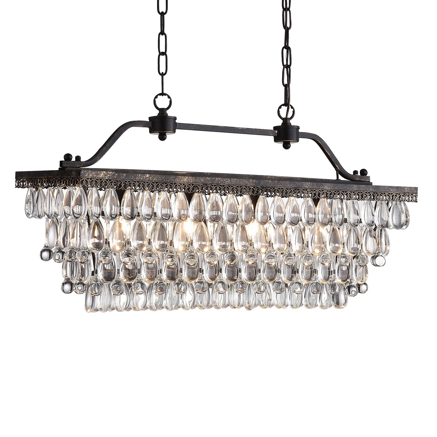 4 Light Antique Bronze Rectangular Crystal Chandelier With Regard To Most Popular Bronze And Scavo Glass Chandeliers (View 17 of 20)