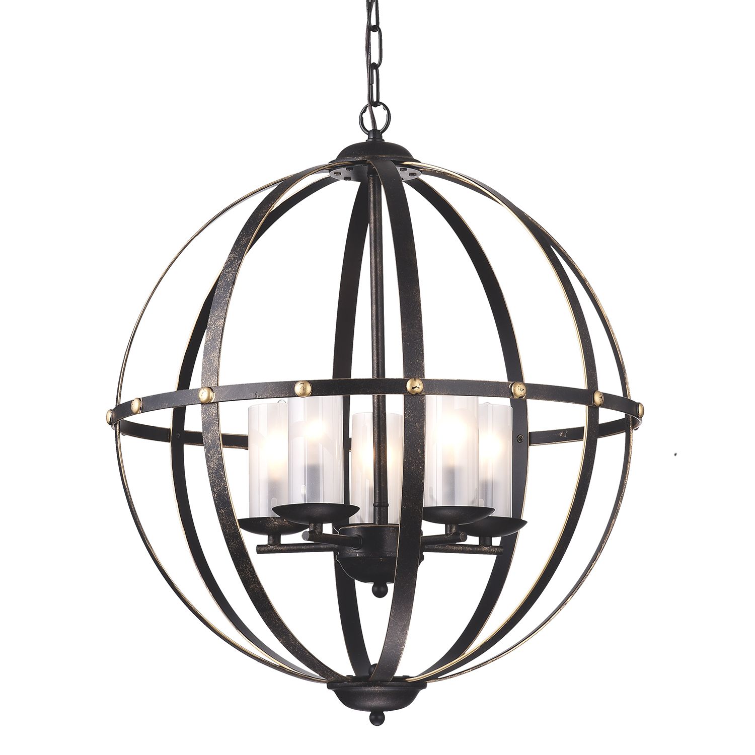 5 Light Antique Bronze Globe Sphere Orb Cage Chandelier With Regard To Most Current Bronze Sphere Foyer Pendant (View 4 of 20)