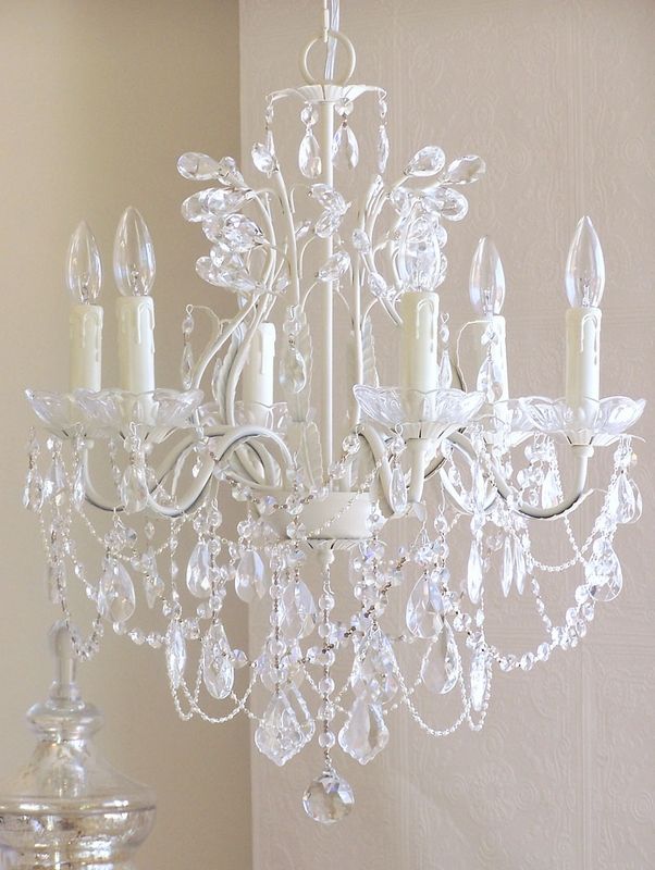 6 Light Leafy Antique White Crystal Chandelier Within Trendy Clear Crystal Chandeliers (View 12 of 20)