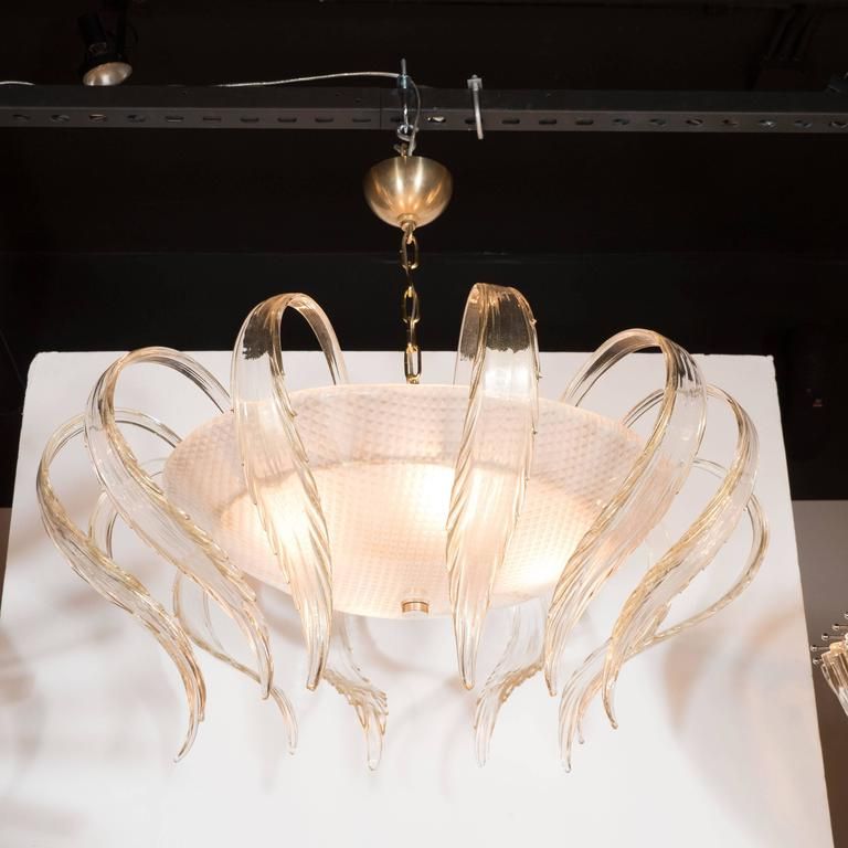 Art Glass Chandeliers Pertaining To Popular Art Deco Textured Murano Glass Chandelier With Scrolled (View 7 of 20)