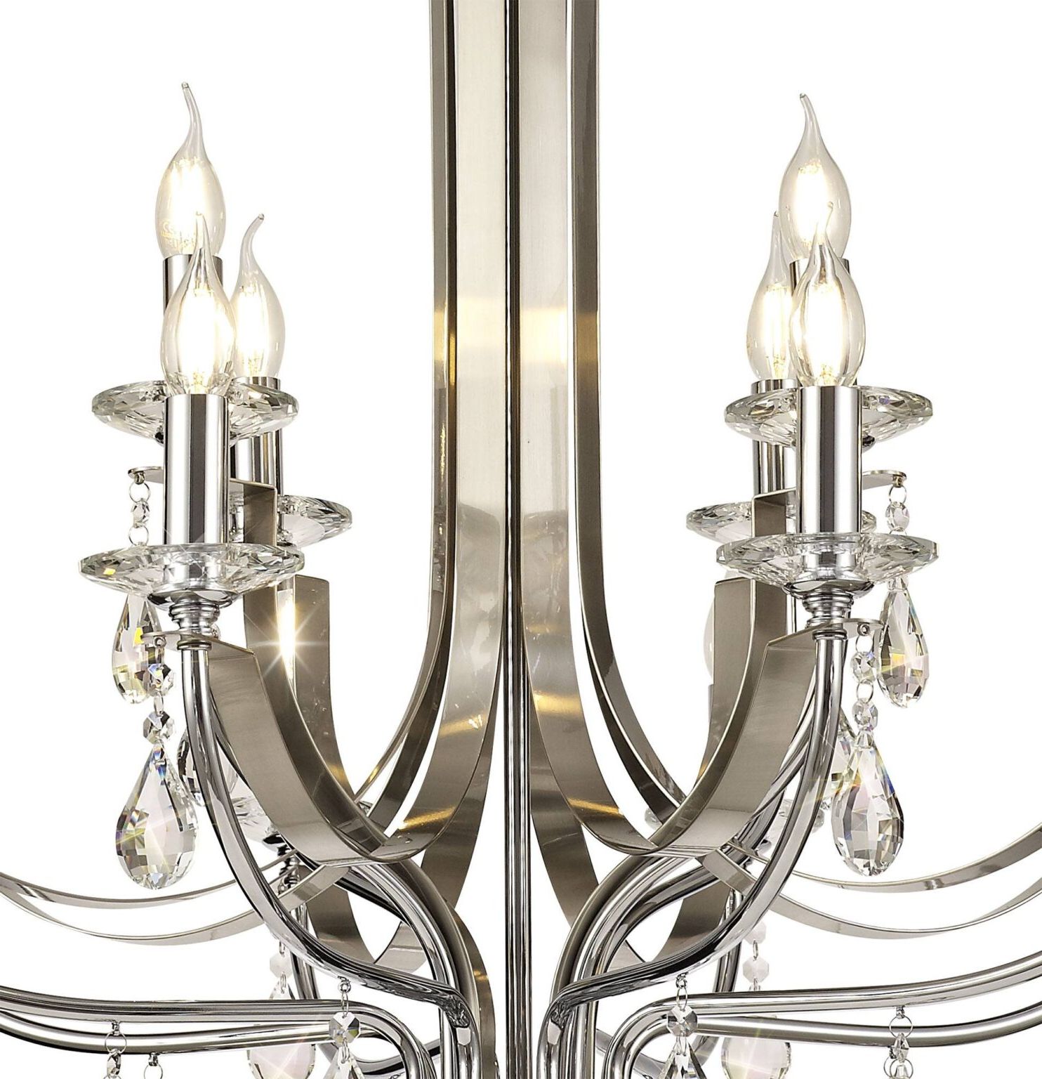Avilia Pendant 12 Light E14 Polished Chrome/satin Nickel Within 2019 Satin Nickel Crystal Chandeliers (View 17 of 20)