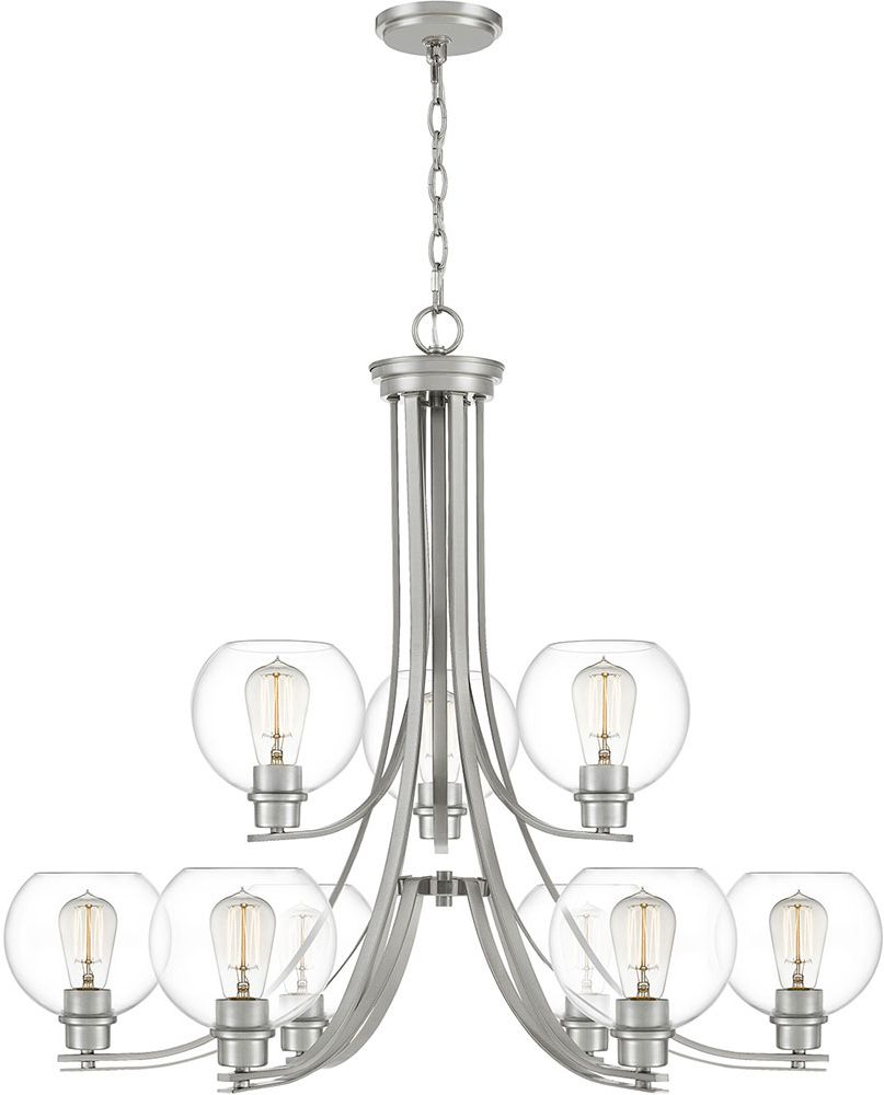 Best And Newest Brushed Nickel Metal And Wood Modern Chandeliers In Quoizel Pruc5034bn Pruitt Contemporary Brushed Nickel (View 6 of 20)