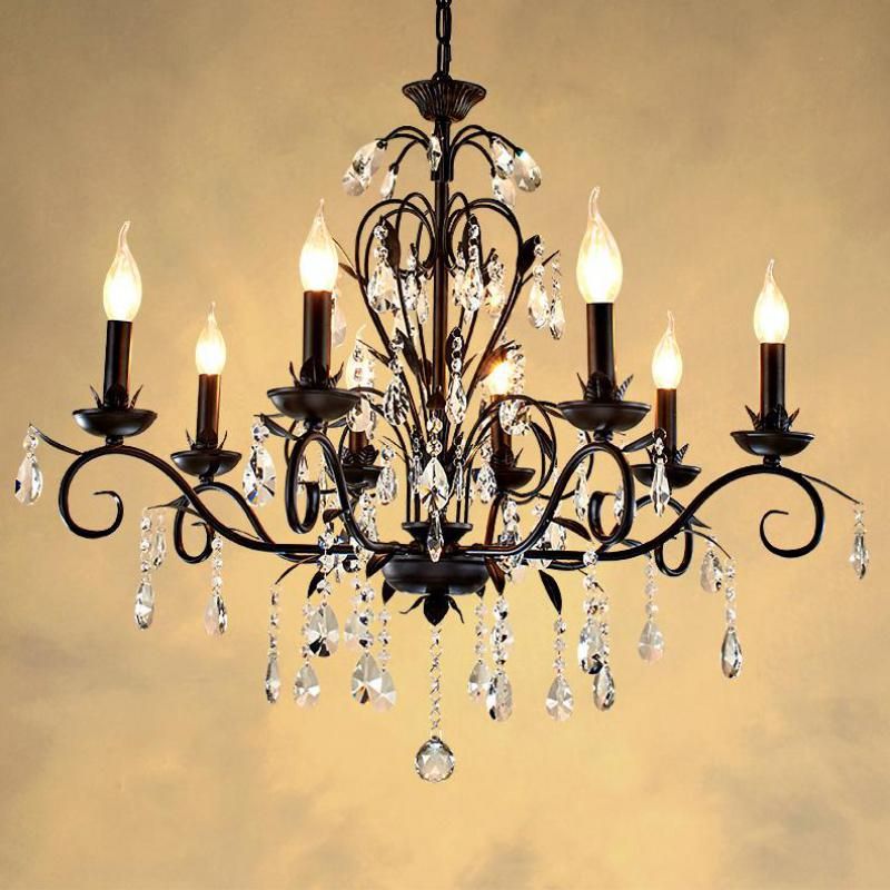 Black Led Crystal Cafe Lighting Retro Rustic Iron Pertaining To Fashionable Rustic Black Chandeliers (View 8 of 20)