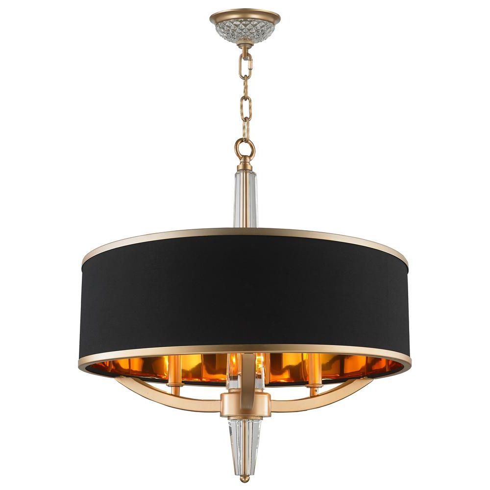 Black Shade Chandeliers With Regard To Widely Used Worldwide Lighting Gatsby 3 Light Matte Gold Chandelier (View 1 of 20)