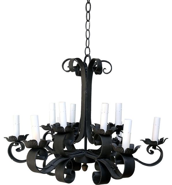 Black Wrought Iron Chandelier – Rustic – Chandeliers Throughout Fashionable Rustic Black Chandeliers (View 15 of 20)