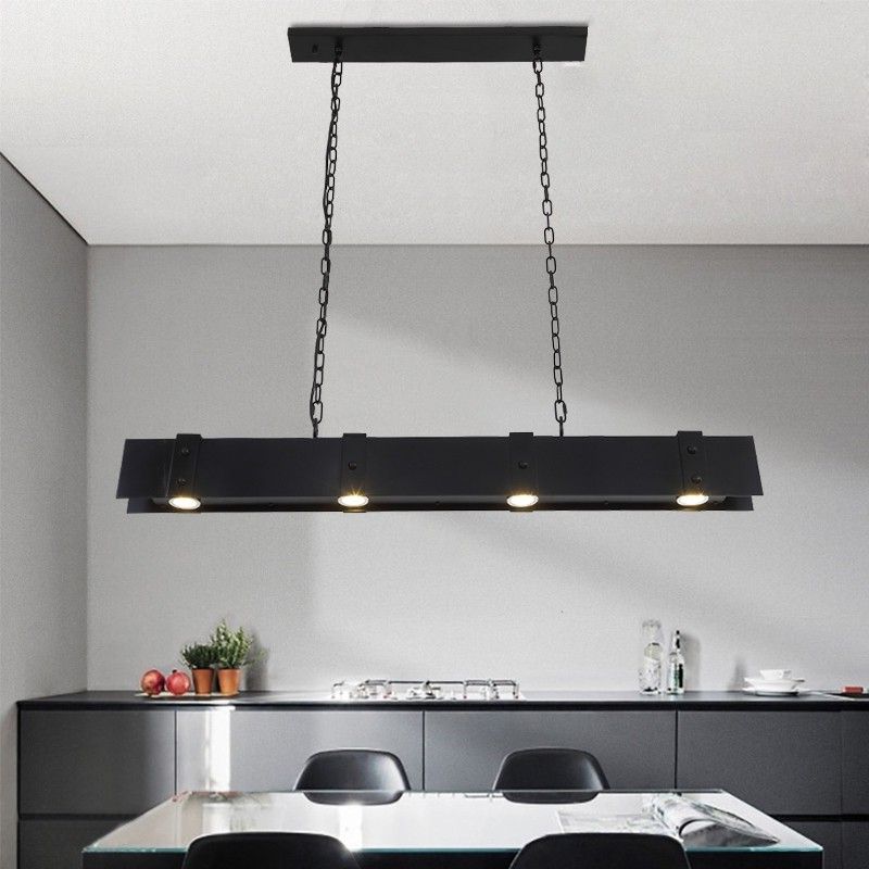 Brass And Black Led Island Pendant Throughout Fashionable Luxury Rowen Black 4 Light Led Wood & Metal Linear Island (View 16 of 20)
