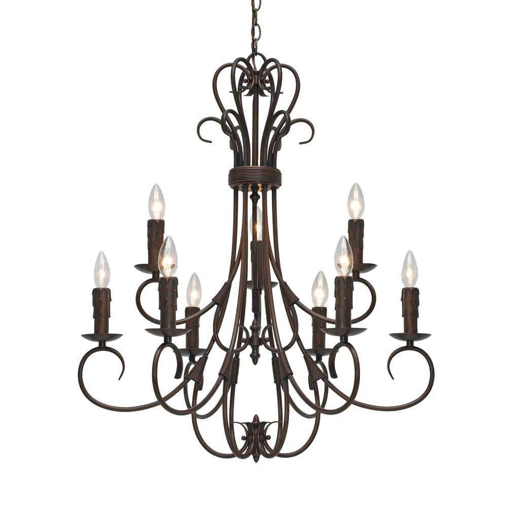 Bronze Round 2 Tier Chandeliers With Regard To Most Recently Released Golden Lighting Homestead Collection 9 Light Rubbed Bronze (View 2 of 20)
