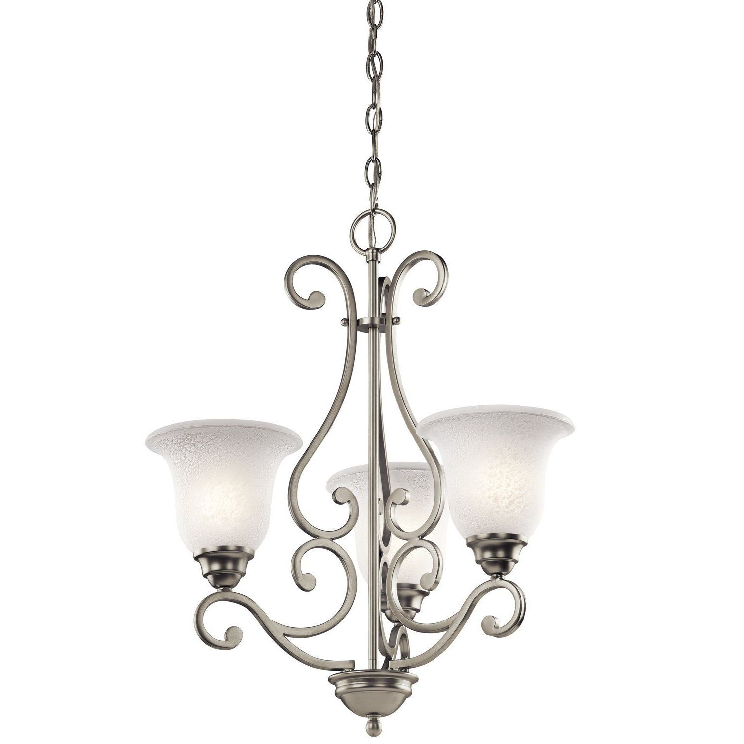 Brushed Nickel Modern Chandeliers With Current Kichler Lighting 43223ni Camerena 3 Light Chandelier (View 3 of 20)