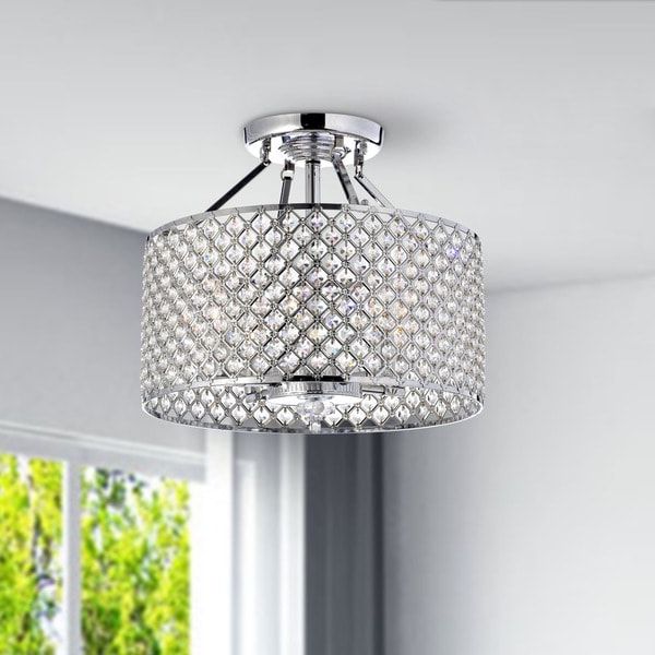 Chrome/ Crystal 4 Light Round Ceiling Chandelier – Free Inside Preferred Chrome And Crystal Pendant Lights (View 14 of 20)