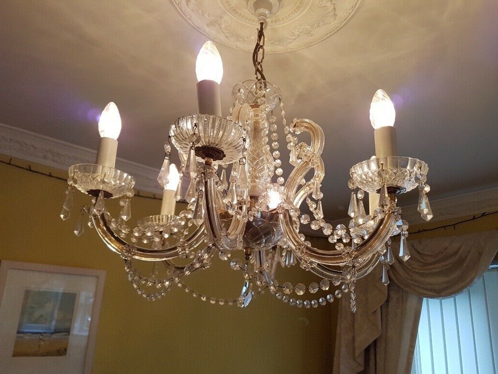 Clear Crystal Chandeliers In Recent Antique Crystal Chandelier  6 Arm Clear Crystals (View 14 of 20)