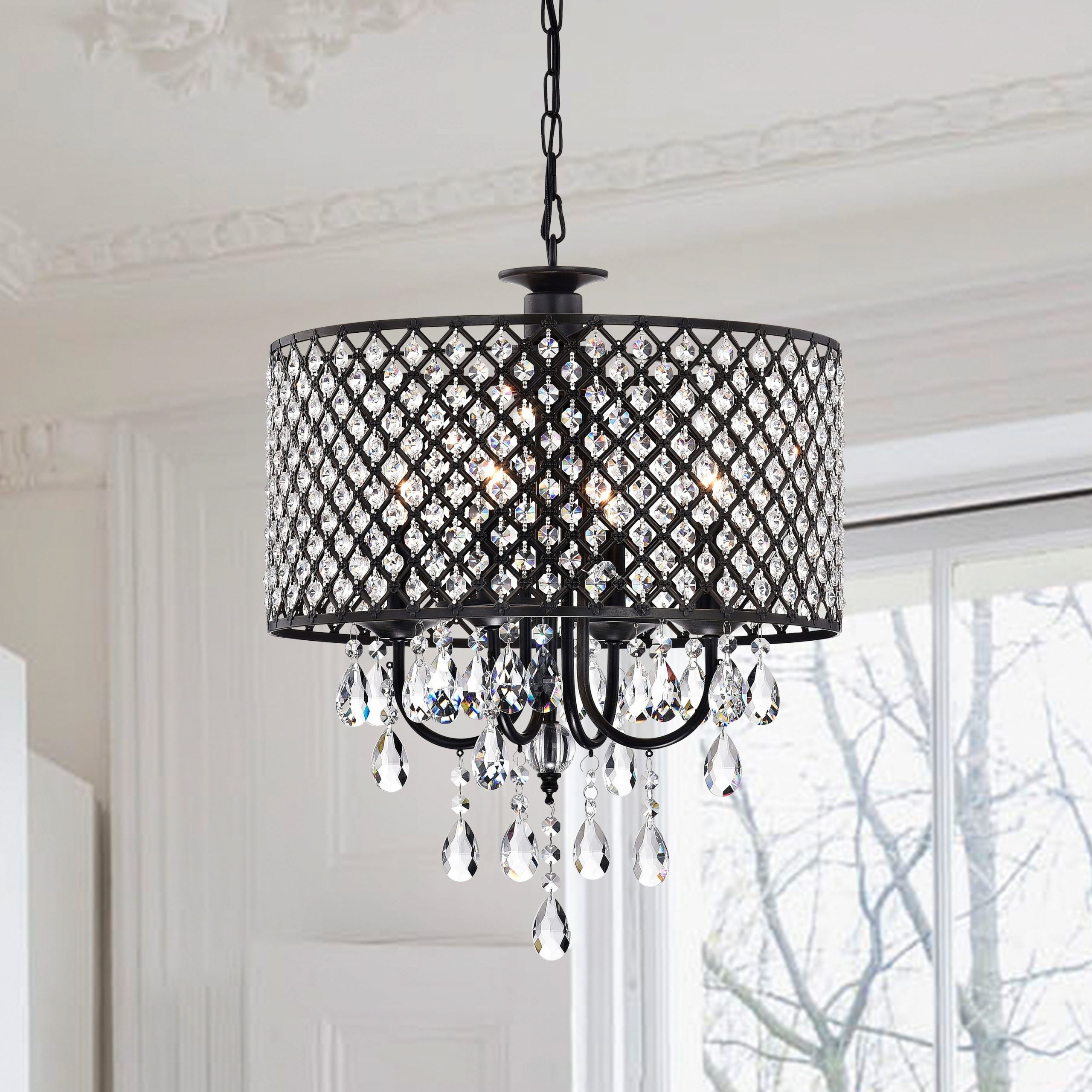 Clear Crystal Chandeliers Inside Fashionable First Lighting Pluto Crystal 4 Light Dimmable Drum (View 4 of 20)
