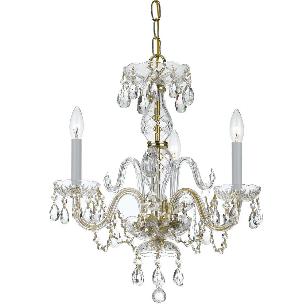 Crystorama Traditional Crystal 3 Light Clear Crystal Brass Regarding Recent Clear Crystal Chandeliers (View 9 of 20)