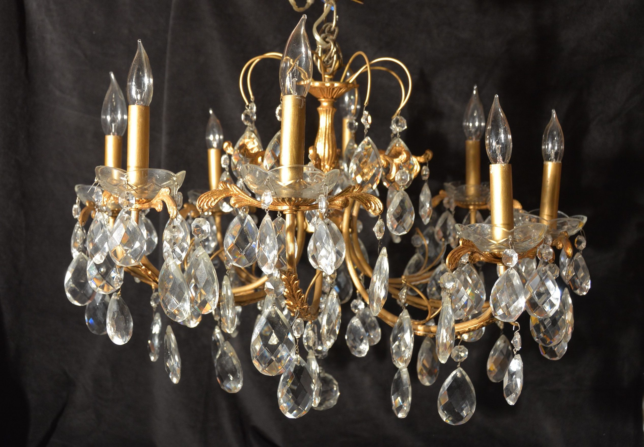 Current 8 Light French Gold Bronze Crystal Chandelier For Sale Within Antique Brass Crystal Chandeliers (View 9 of 20)