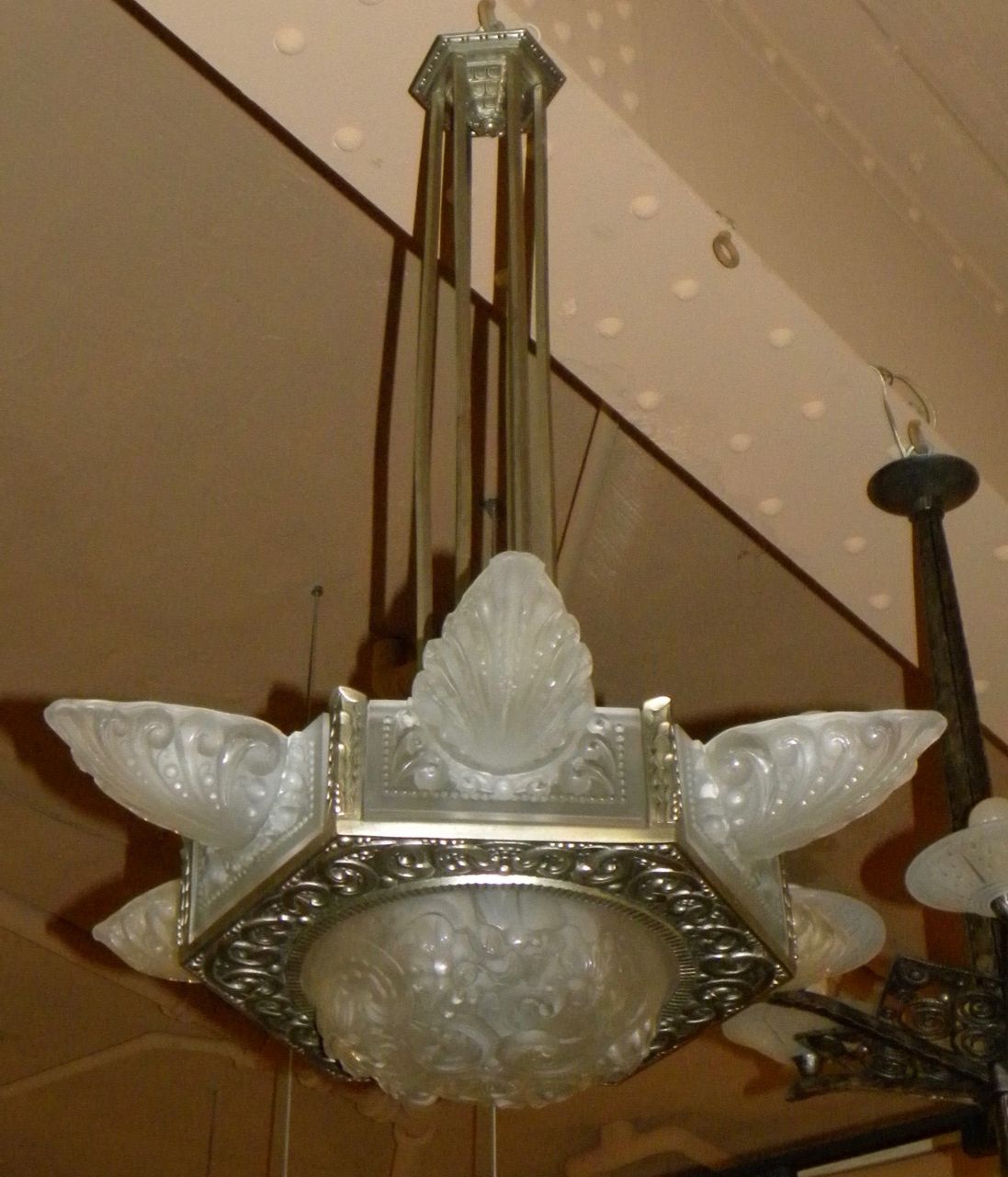 Current Art Glass Chandeliers In Art Deco Chandelier All Original Molded Multiple Glass (View 8 of 20)