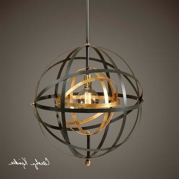 Dark Oil Rubbed Bronze & Gold 1 Light Sphere Pendant Large In Most Current Dark Bronze And Mosaic Gold Pendant Lights (View 5 of 20)