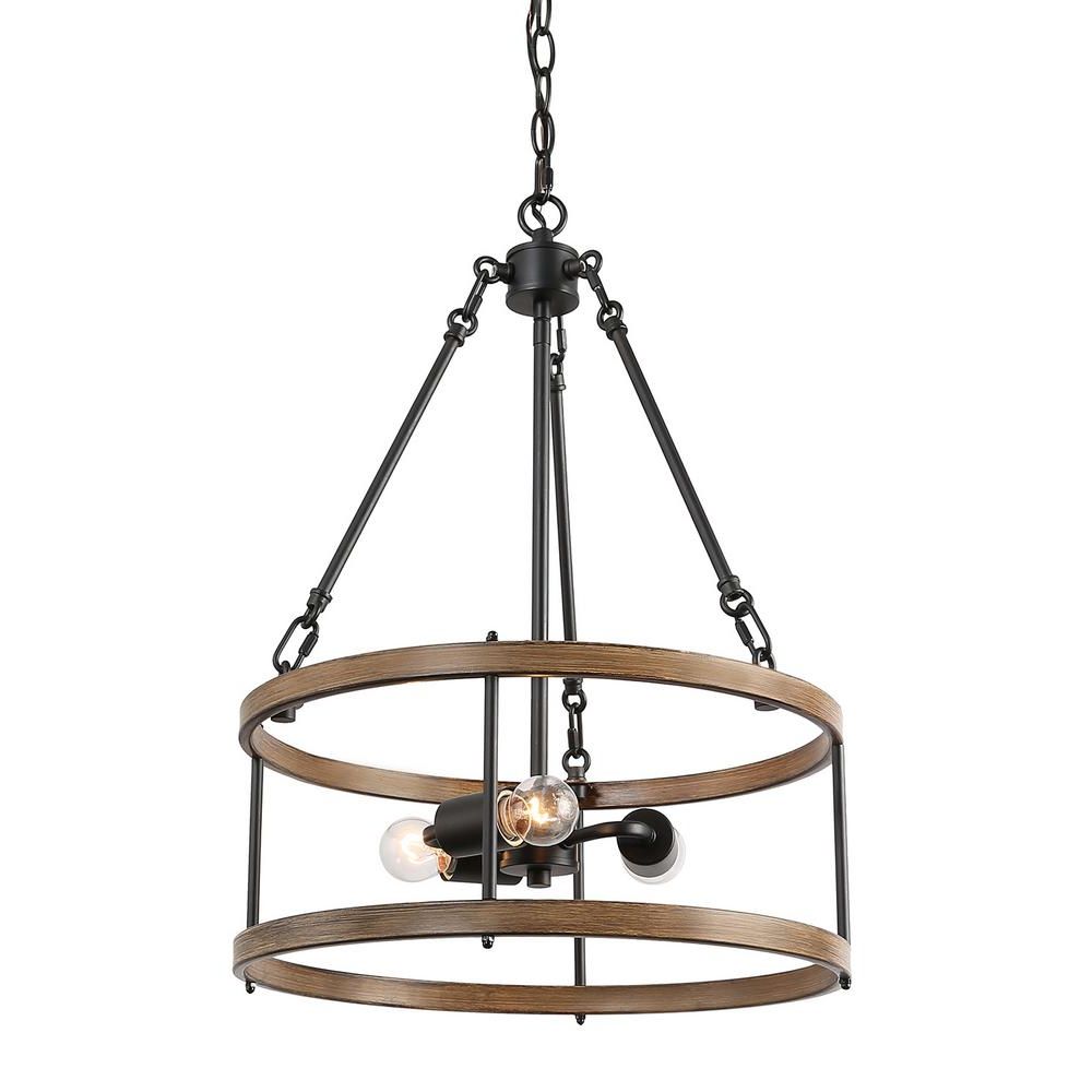 Distressed Cream Drum Pendant Lights Inside Popular Lnc Eniso 3 Light Black Drum Iron Chandelier With (View 10 of 20)