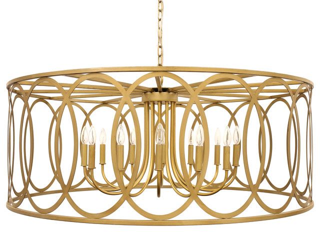 Distressed Cream Drum Pendant Lights Pertaining To Most Up To Date Chatrie 48" Extra Large Distressed Gold Drum Pendant (View 4 of 20)