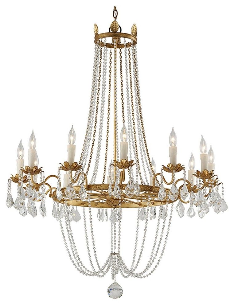 Distressed Cream Drum Pendant Lights With Most Popular Viola, 12 Light Chandelier, Distressed Gold Leaf Finish (View 16 of 20)