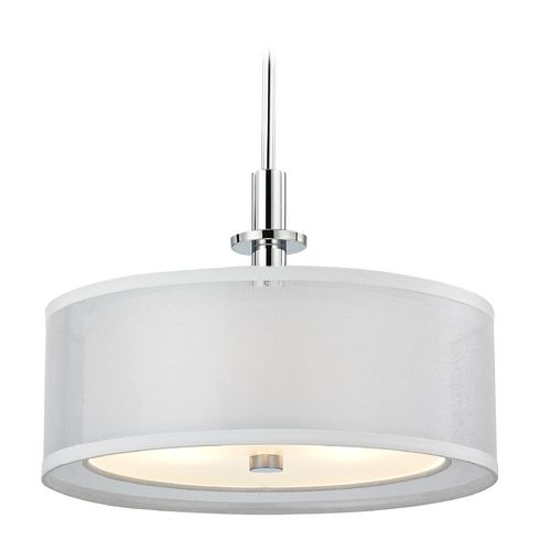 Double Organza Drum Pendant Light Chrome 16 Inches Wide 3 For Best And Newest Organza Silver Pendant Lights (View 16 of 20)