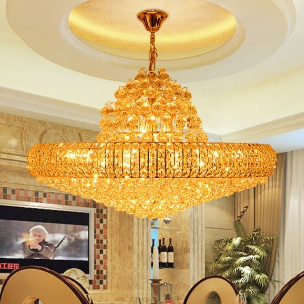 Famous Golden K9 Crystal Chandeliers Lighting Fixture Big Round With Soft Gold Crystal Chandeliers (View 1 of 20)