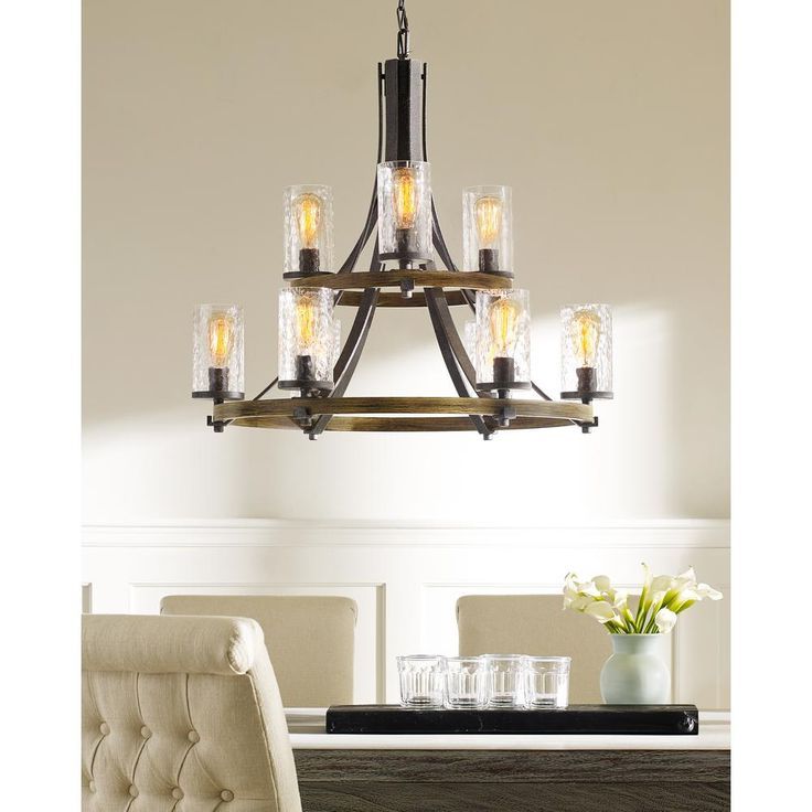 Famous Weathered Oak And Bronze Chandeliers Pertaining To Feiss Angelo 9 Light Distressed Weathered Oak / Slate Grey (View 7 of 20)