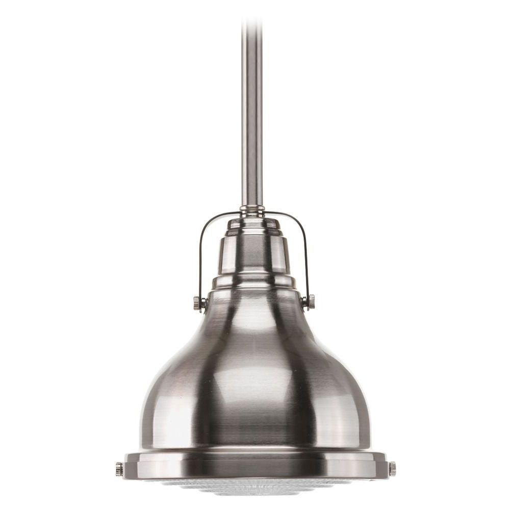Farmhouse Mini Pendant Light Brushed Nickel Fresnel Lens Intended For Well Liked Brushed Nickel Pendant Lights (View 16 of 20)