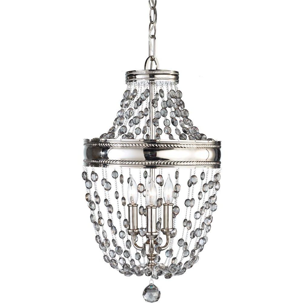 Fashionable Feiss Malia 3 Light Polished Nickel Mini Chandelier F2812 In Walnut And Crystal Small Mini Chandeliers (View 9 of 20)