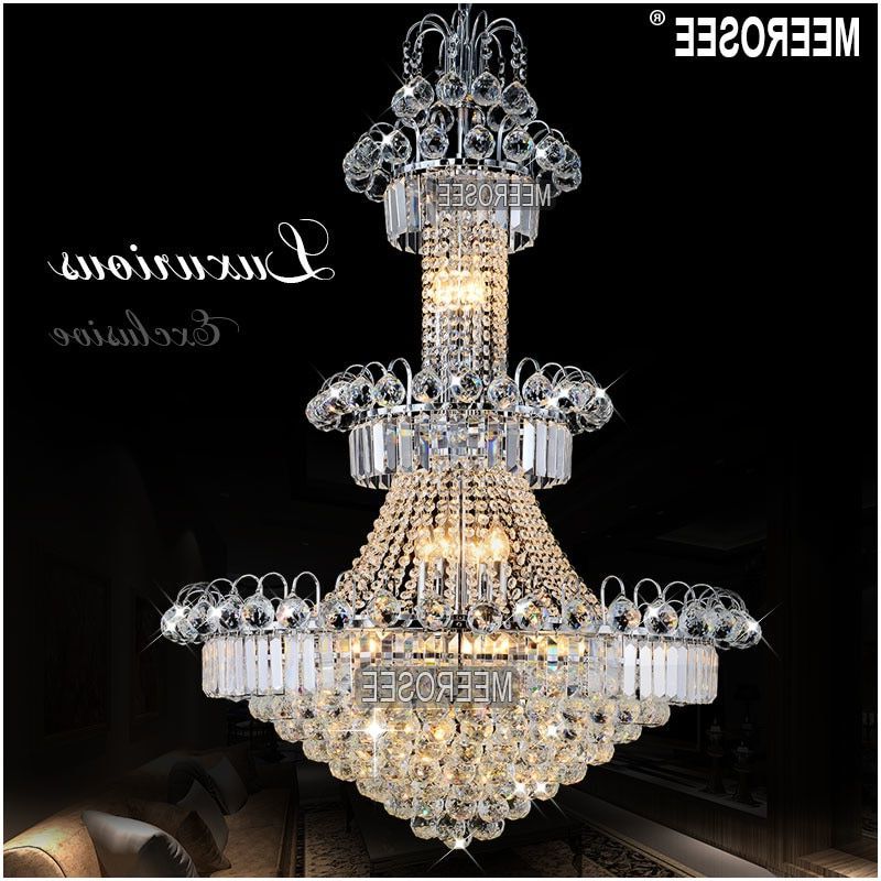 Favorite Soft Silver Crystal Chandeliers Inside Large Hotel Silver Crystal Chandelier Light Fixture Gold (View 1 of 20)