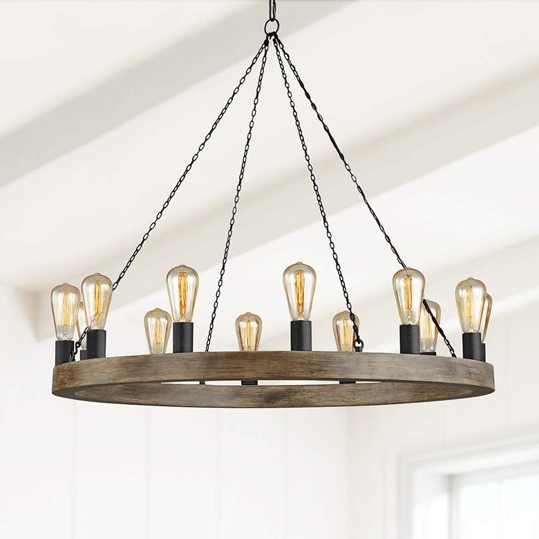 Feiss Avenir 36" Wide 12 Light Weathered Oak Wood Within Current Weathered Oak Wood Chandeliers (View 7 of 20)