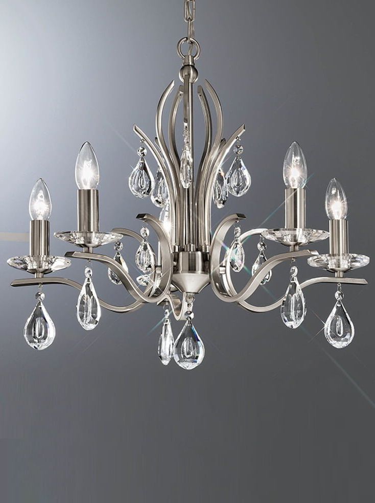 Fl2298/5 Willow 5 Light Chandelier With Crystal Drops With Regard To Widely Used Satin Nickel Crystal Chandeliers (View 12 of 20)