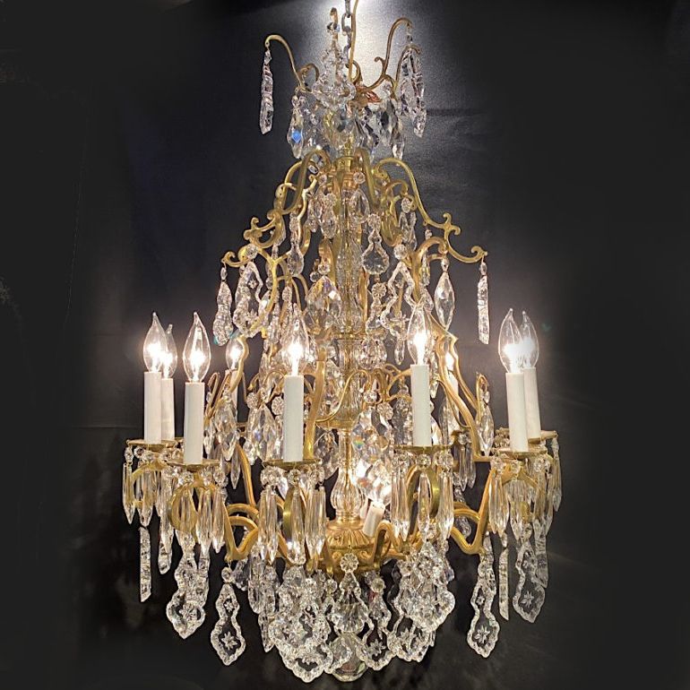 French Fourteen Light Crystal Birdcage Chandelier Fl 2198 Pertaining To Newest Warm Antique Gold Ring Chandeliers (View 11 of 20)