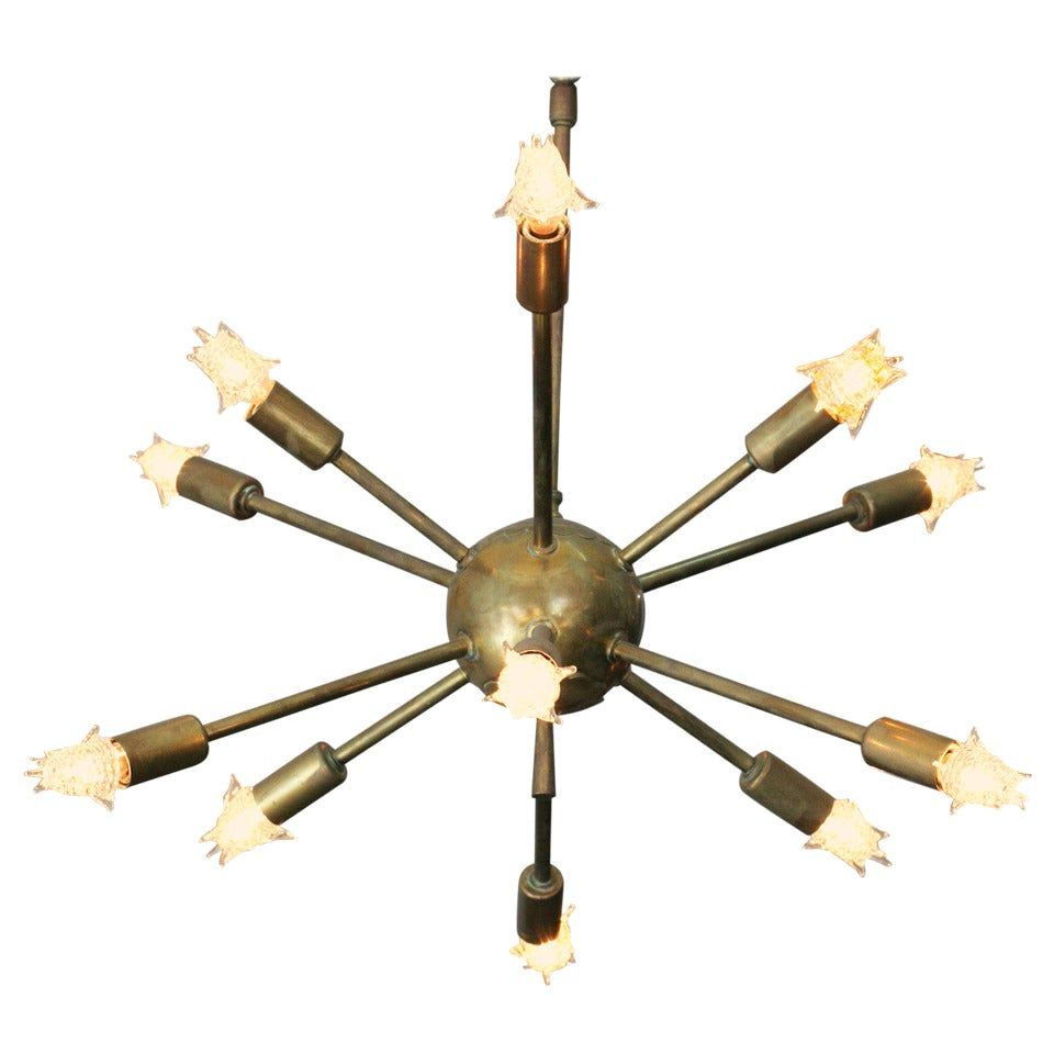 Inclused Glass Orb Brass Sputnik Chandelier For Sale At With Most Recently Released Gold And Wood Sputnik Orb Chandeliers (View 7 of 21)