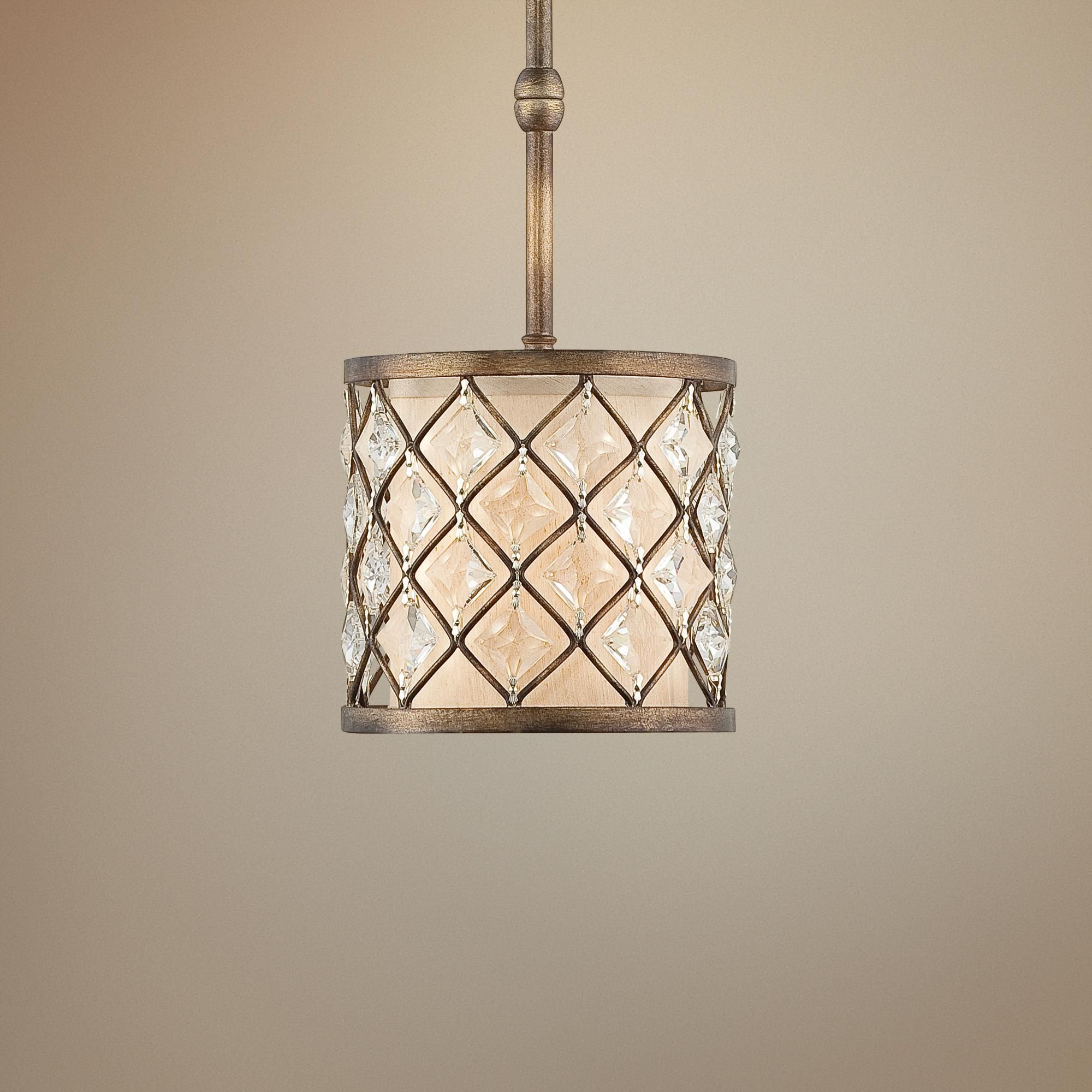 Jeweled Golden Bronze 9" Wide Mini Pendant Light – #p0363 With Regard To Most Up To Date Golden Bronze And Ice Glass Pendant Lights (View 10 of 20)
