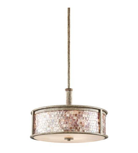 Kichler Lighting Hayman Bay 3 Light Round Linear With Most Popular Distressed Cream Drum Pendant Lights (View 12 of 20)