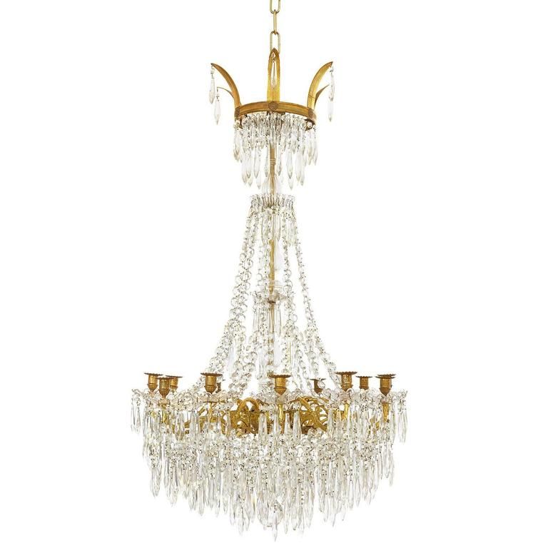 Large Gilt Bronze And Crystal Antique French Chandelier In Intended For Most Popular Roman Bronze And Crystal Chandeliers (View 16 of 20)