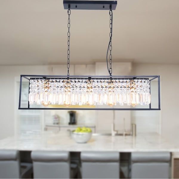 Latest Black And Gold Kitchen Island Light Pendant For 5 Light Linear Kitchen Island Lighting, Modern Crystal (View 6 of 20)