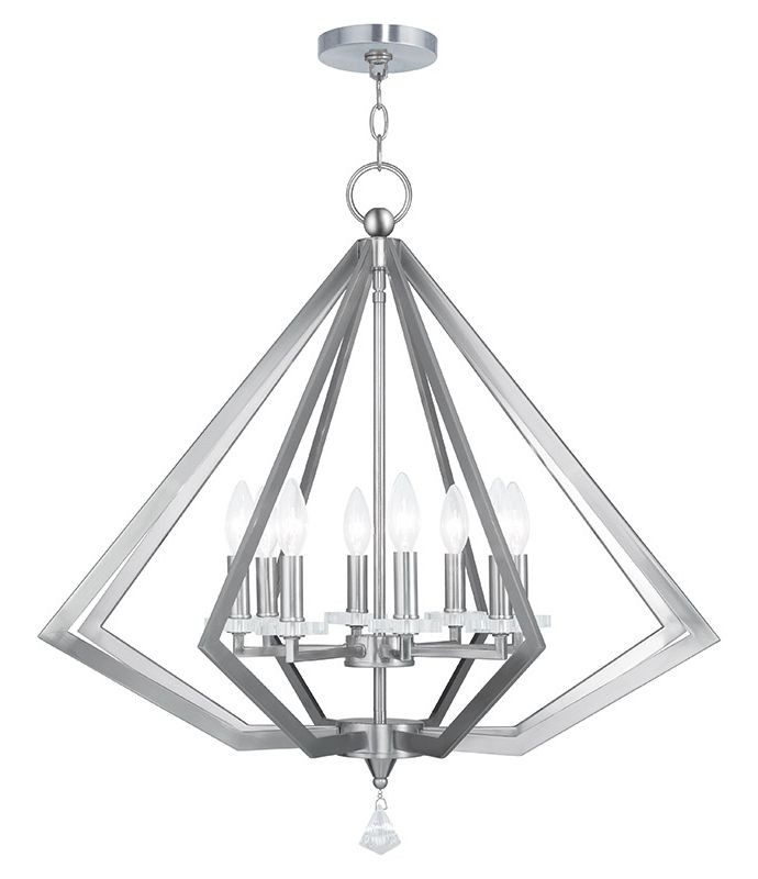 Latest Polished Nickel And Crystal Modern Pendant Lights Within Livex 50668 91 Diamond Modern Brushed Nickel Ceiling (View 14 of 20)