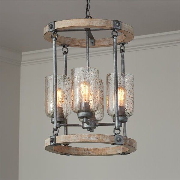 Latest Wood Ring Modern Wagon Wheel Chandeliers With Regard To Giblin 4 – Light Wagon Wheel Chandelier In  (View 18 of 20)