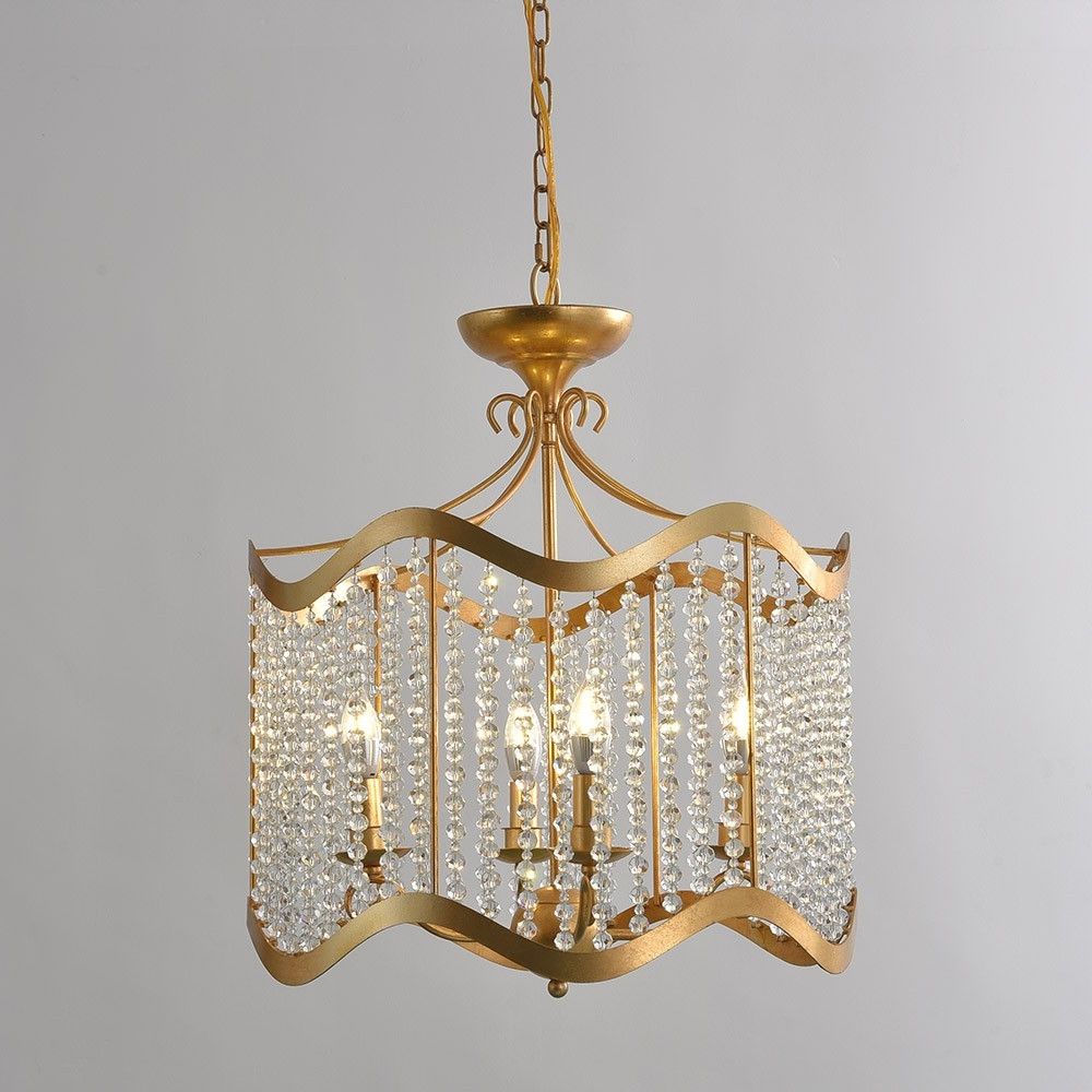 Luxury Glew Vintage Retro 4 Light Beaded Chandelier Gold Within Widely Used Distressed Cream Drum Pendant Lights (View 13 of 20)