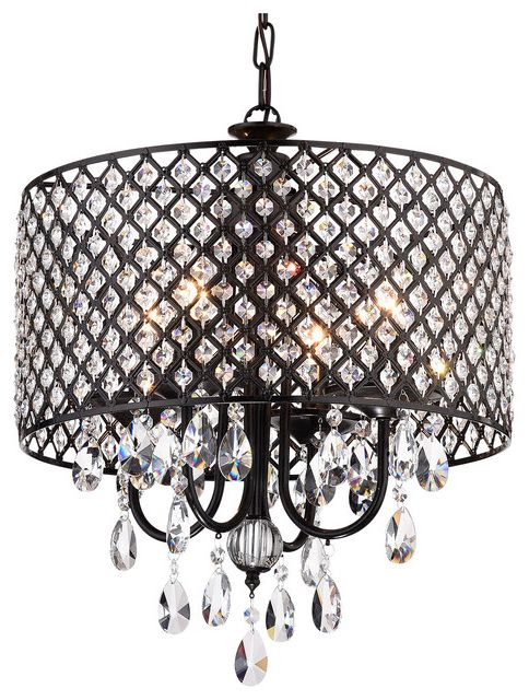 Margaret 4 Light Chandelier With Drum Shade, Antique Black For Well Liked Black Shade Chandeliers (View 7 of 20)