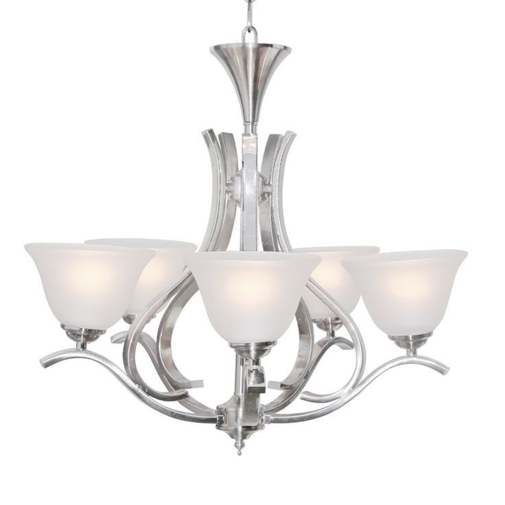 Most Current Brushed Nickel Metal And Wood Modern Chandeliers For Lnc Modern Antique 5 Light Iron Brushed Nickel Finish (View 14 of 20)