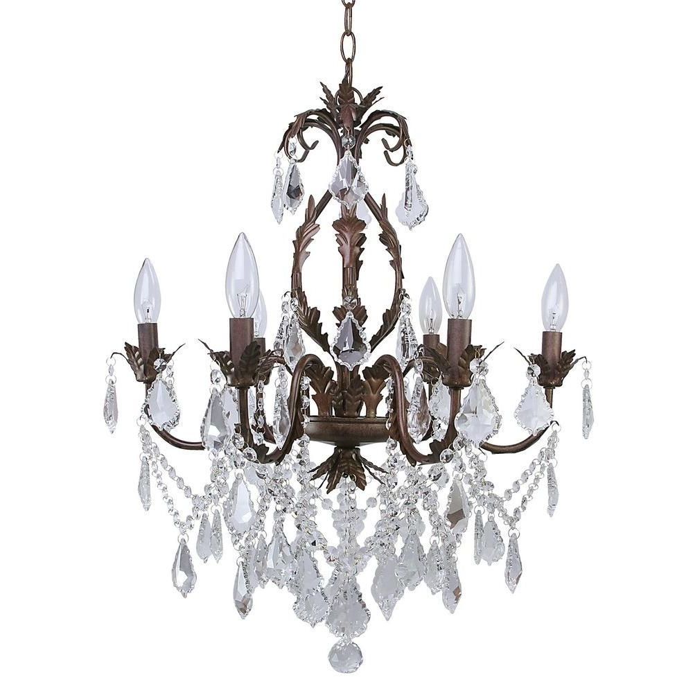 Most Current Heritage Crystal Chandeliers Inside Canarm Heritage 6 Light Painted Aged Iron Chandelier With (View 17 of 20)