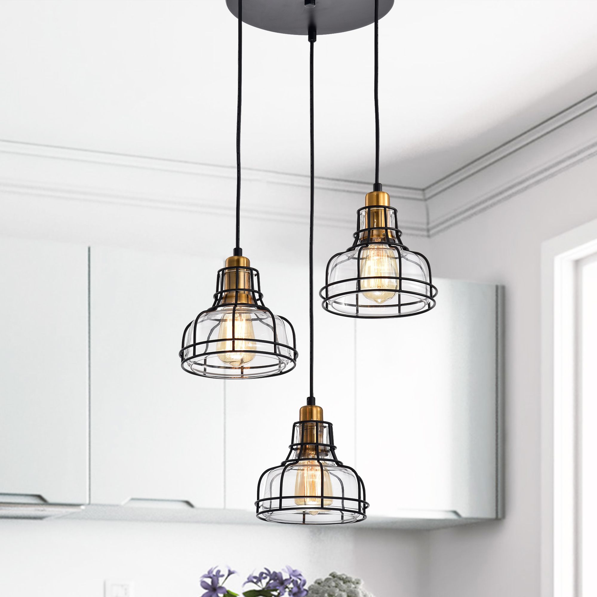 Most Current Locke 3 Light Black And Antique Gold Pendant With Clear With Antique Gold Pendant Lights (View 1 of 20)