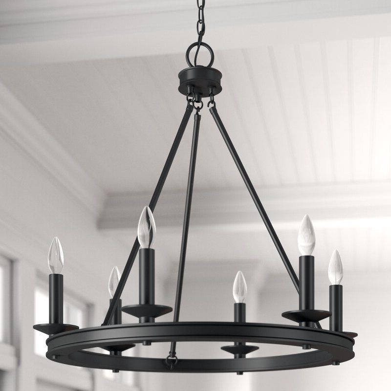 Most Current Three Posts™ Poynor 6 – Light Candle Style Wagon Wheel Throughout Brass Wagon Wheel Chandeliers (View 5 of 20)