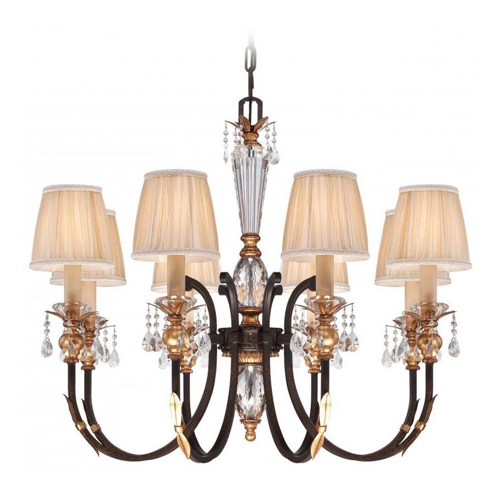 Most Recent Gold Finish Double Shade Chandeliers Inside Crystal Six Light Chandelier In Bronze Finish With Pleated (View 19 of 20)