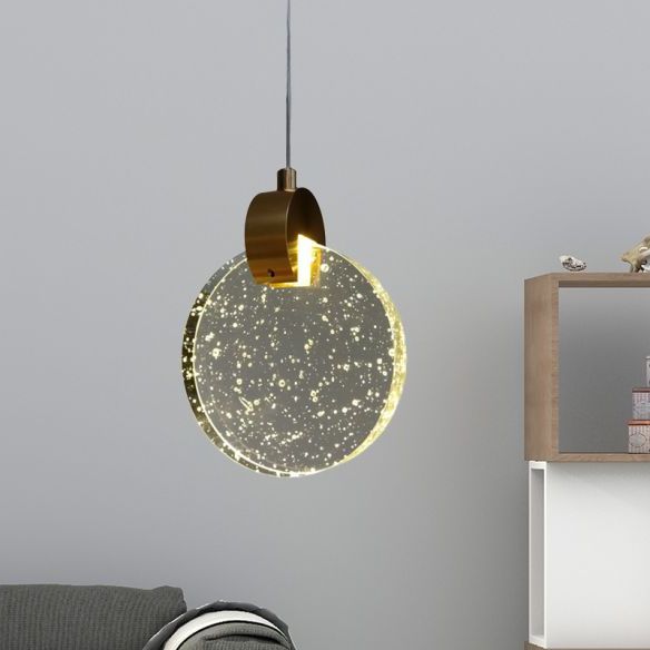 Most Recent Golden Bronze And Ice Glass Pendant Lights Regarding Clear Crystal Glass Gold Ceiling Light Round Panel Led (View 2 of 20)